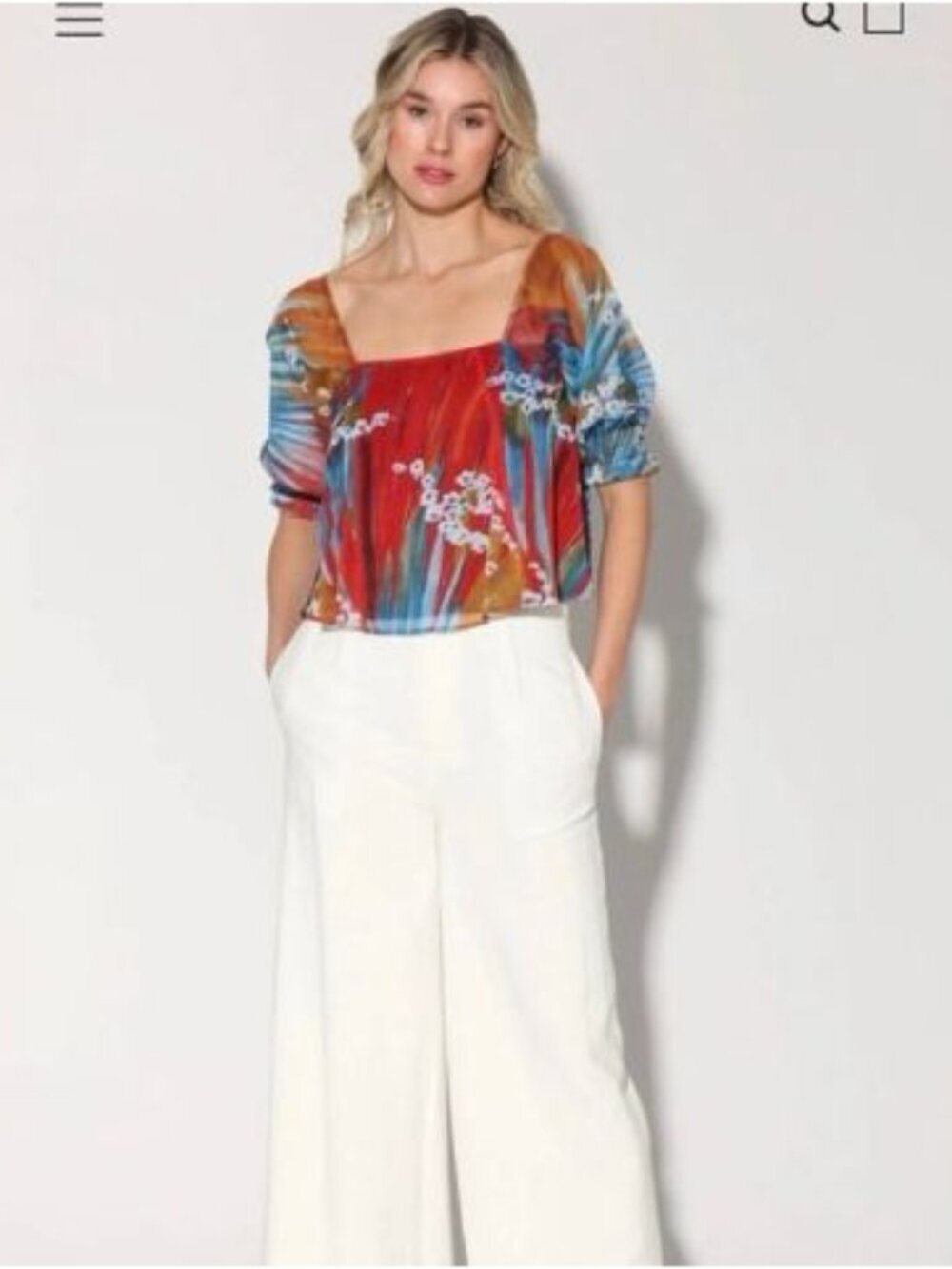 NWOT Walter Baker Drea Top Rio Palm Floral Puff Sleeve Open Back Blouse Small